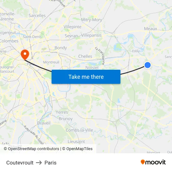 Coutevroult to Paris map