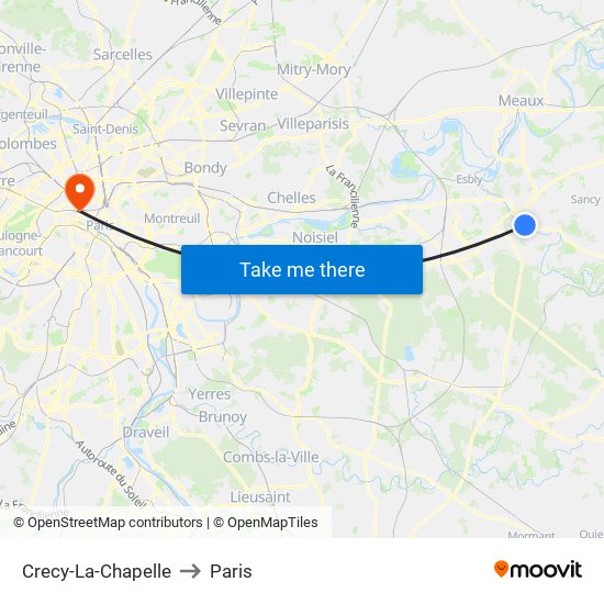Crecy-La-Chapelle to Paris map