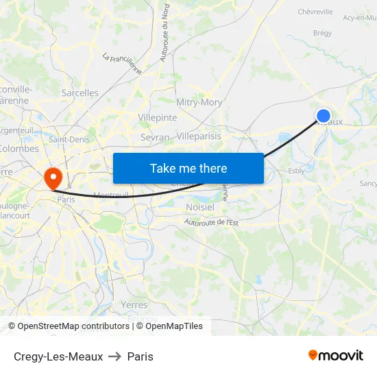 Cregy-Les-Meaux to Paris map