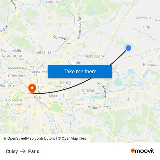 Cuisy to Paris map
