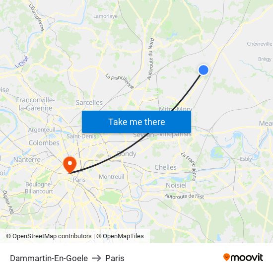 Dammartin-En-Goele to Paris map