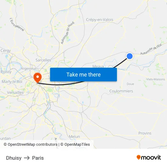 Dhuisy to Paris map