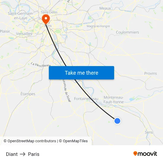 Diant to Paris map