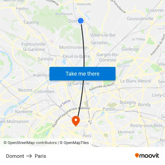 Domont to Paris map
