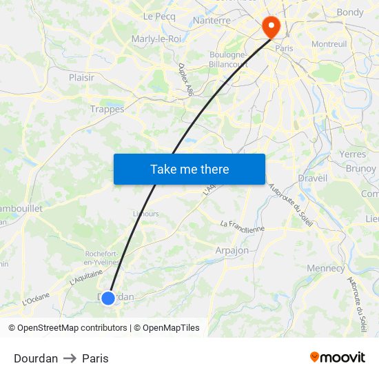 Dourdan to Paris map
