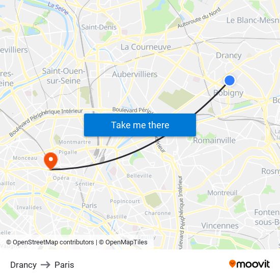Drancy to Paris map