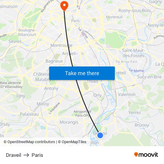 Draveil to Paris map