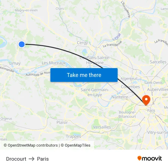 Drocourt to Paris map