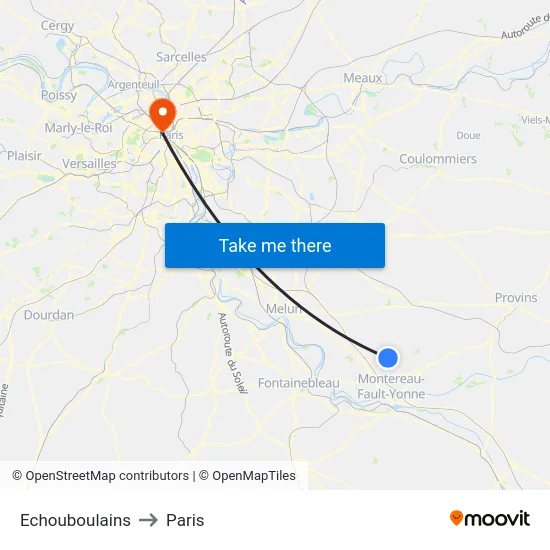 Echouboulains to Paris map