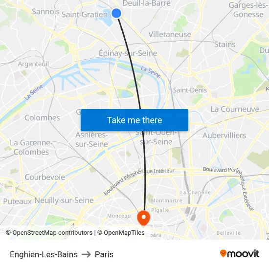 Enghien-Les-Bains to Paris map