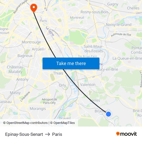 Epinay-Sous-Senart to Paris map