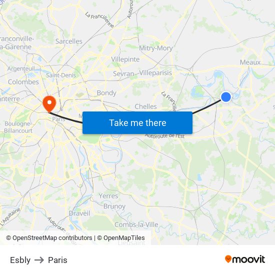 Esbly to Paris map