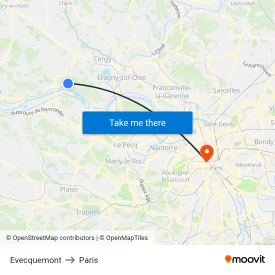 Evecquemont to Paris map