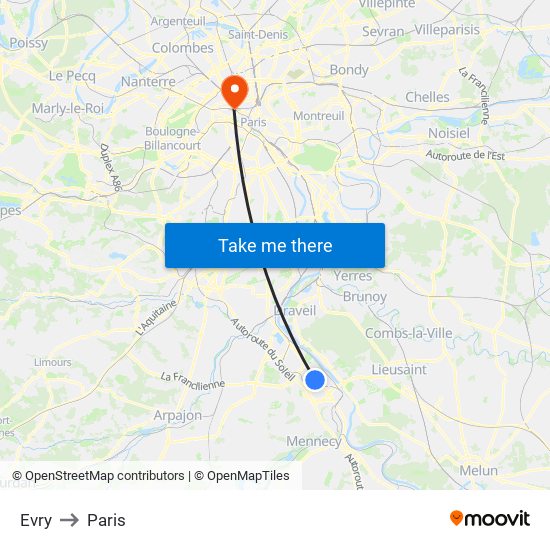 Evry to Paris map