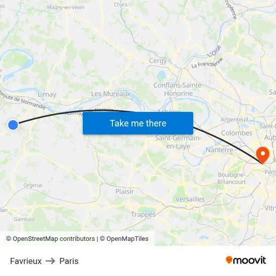 Favrieux to Paris map