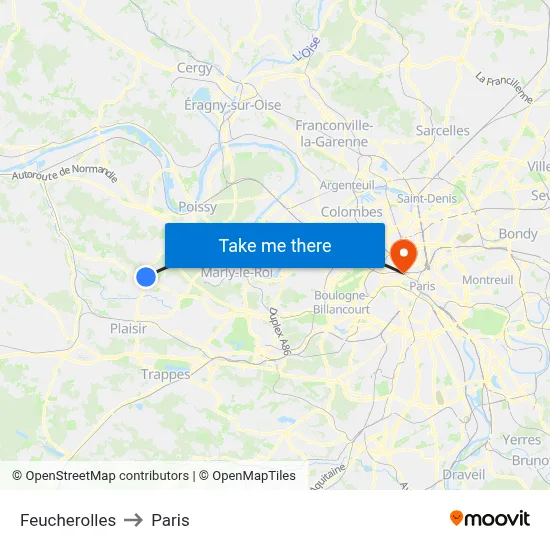 Feucherolles to Paris map