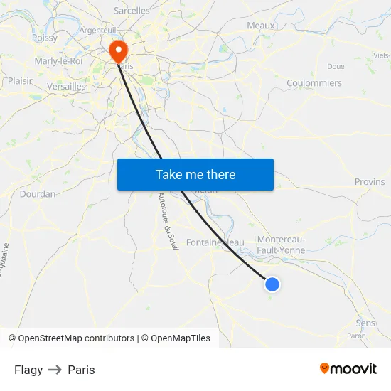Flagy to Paris map