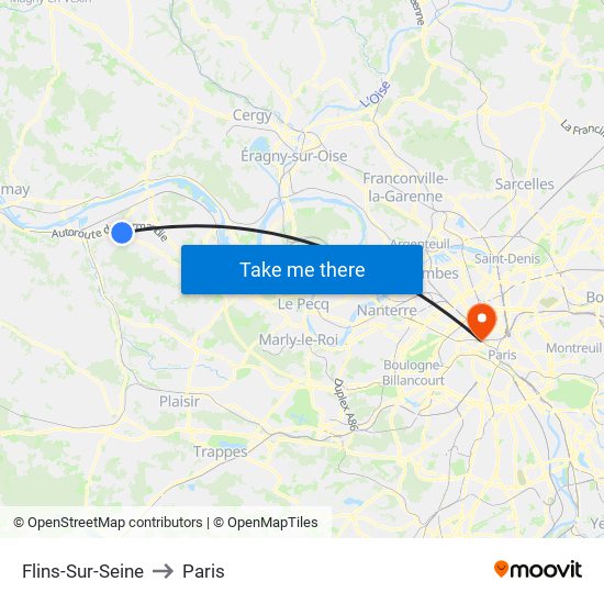 Flins-Sur-Seine to Paris map