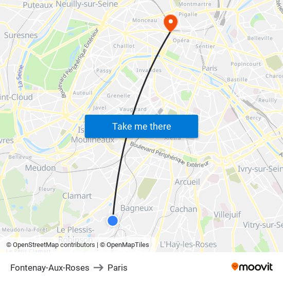 Fontenay-Aux-Roses to Paris map