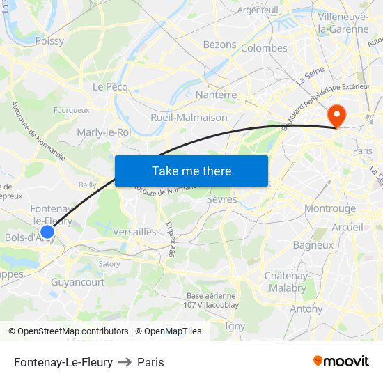 Fontenay-Le-Fleury to Paris map