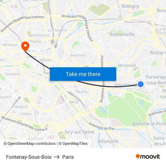 Fontenay-Sous-Bois to Paris map