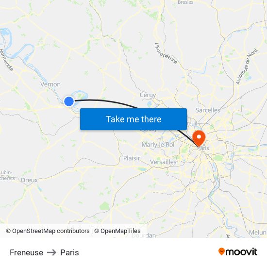 Freneuse to Paris map