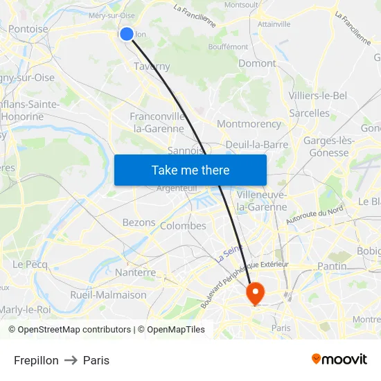 Frepillon to Paris map