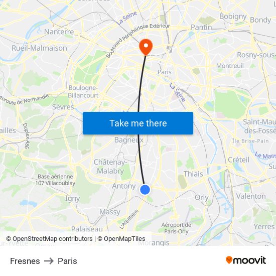 Fresnes to Paris map