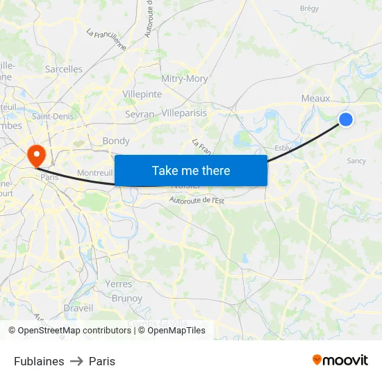 Fublaines to Paris map