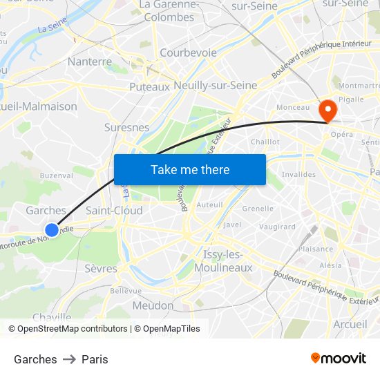 Garches to Paris map