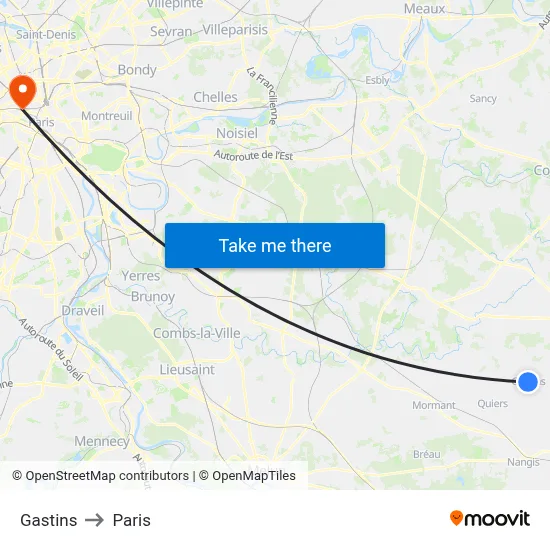 Gastins to Paris map
