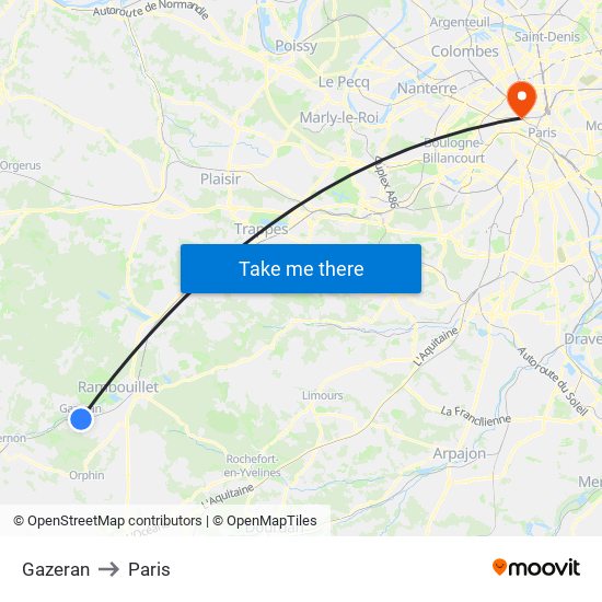 Gazeran to Paris map
