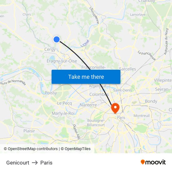 Genicourt to Paris map