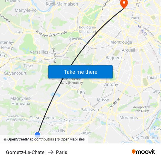 Gometz-Le-Chatel to Paris map