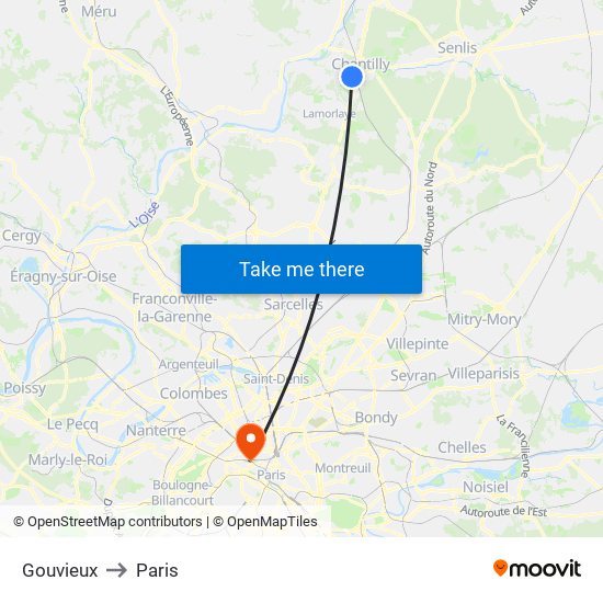 Gouvieux to Paris map