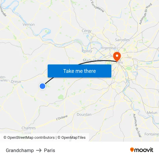 Grandchamp to Paris map