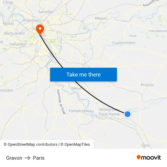 Gravon to Paris map