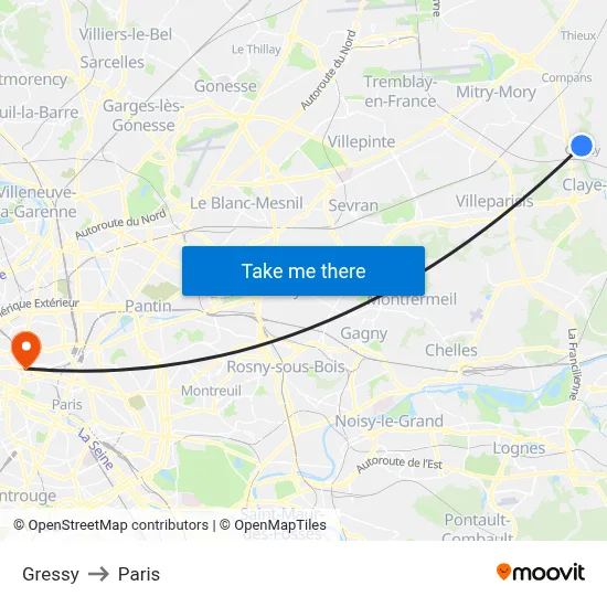 Gressy to Paris map