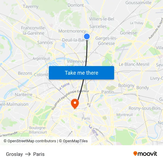 Groslay to Paris map