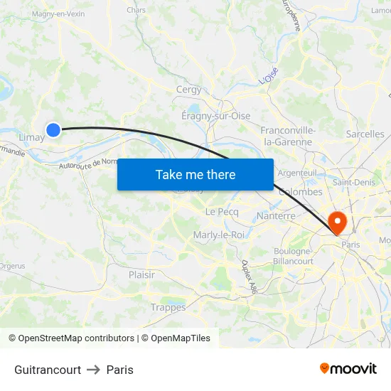 Guitrancourt to Paris map