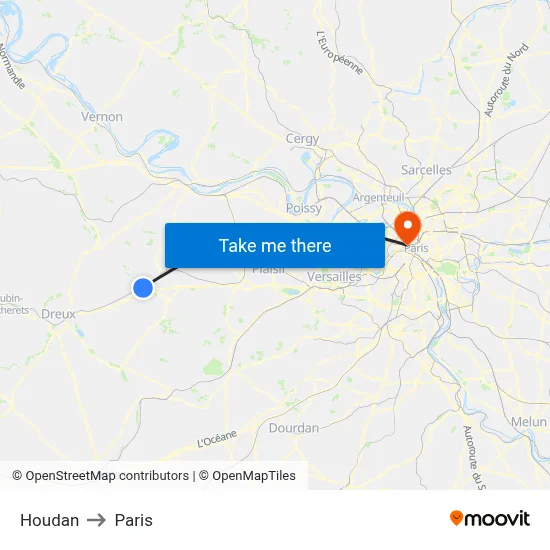 Houdan to Paris map