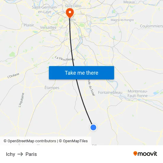 Ichy to Paris map
