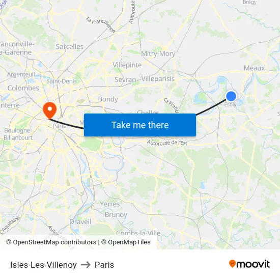 Isles-Les-Villenoy to Paris map