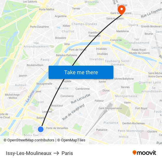 Issy-Les-Moulineaux to Paris map