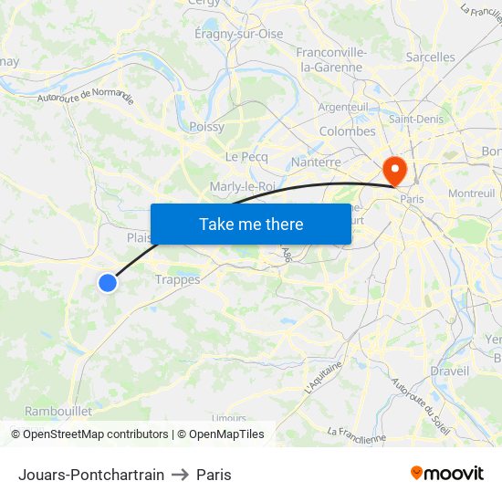 Jouars-Pontchartrain to Paris map