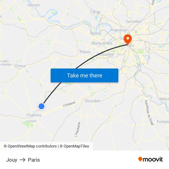 Jouy to Paris map