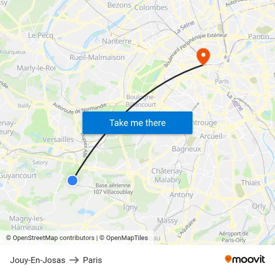 Jouy-En-Josas to Paris map