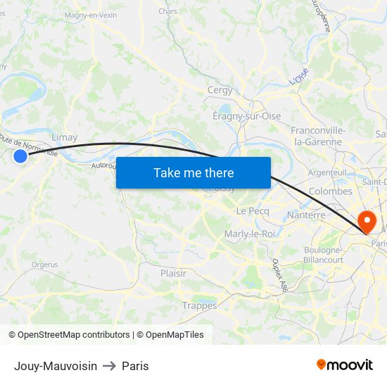 Jouy-Mauvoisin to Paris map
