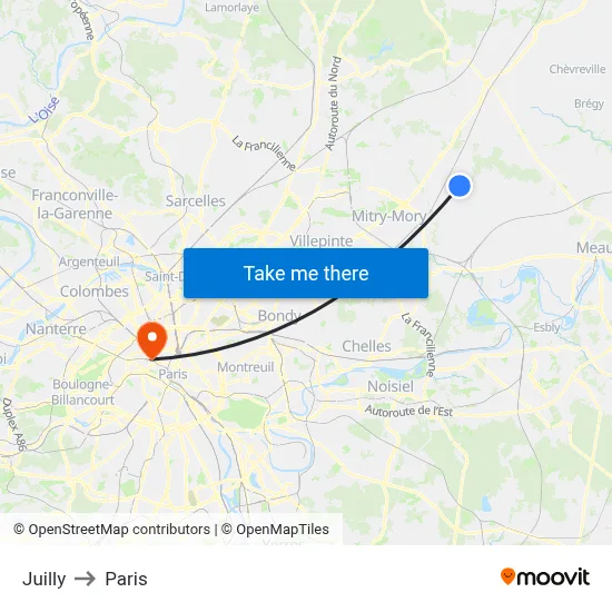 Juilly to Paris map