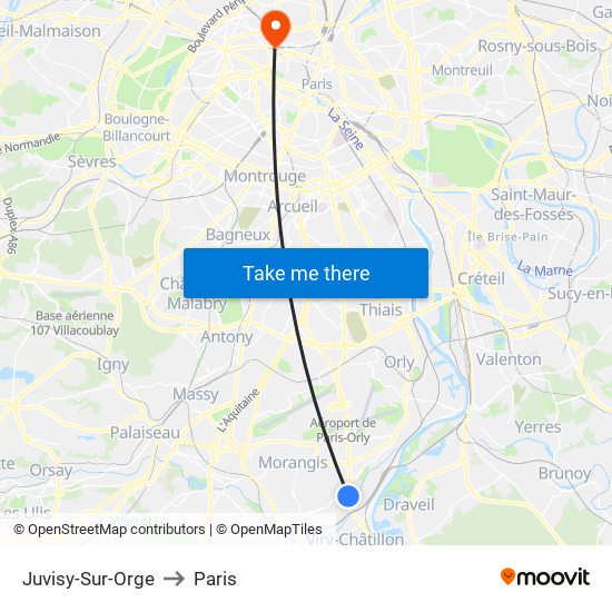 Juvisy-Sur-Orge to Paris map